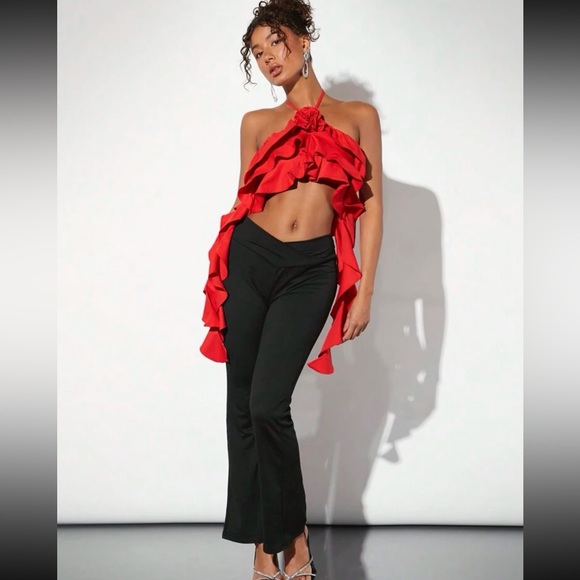 Women'S Halter Neck Floral Ruffled Streamer Vest - Picture 4 of 4